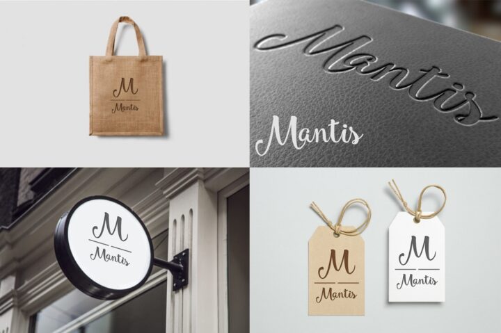 Logo design applied in multiple setups. Logo designed for Mantis